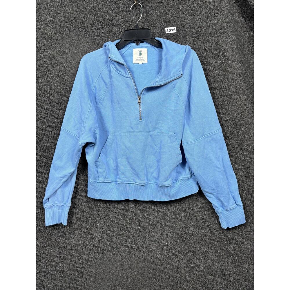 Simply Southern Hoodie Womens Medium Blue Terry 1/4 Zip Pullover Kangaroo Pocket